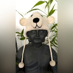 Adorable Handmade Polar Bear Knit Hat, Very Warm